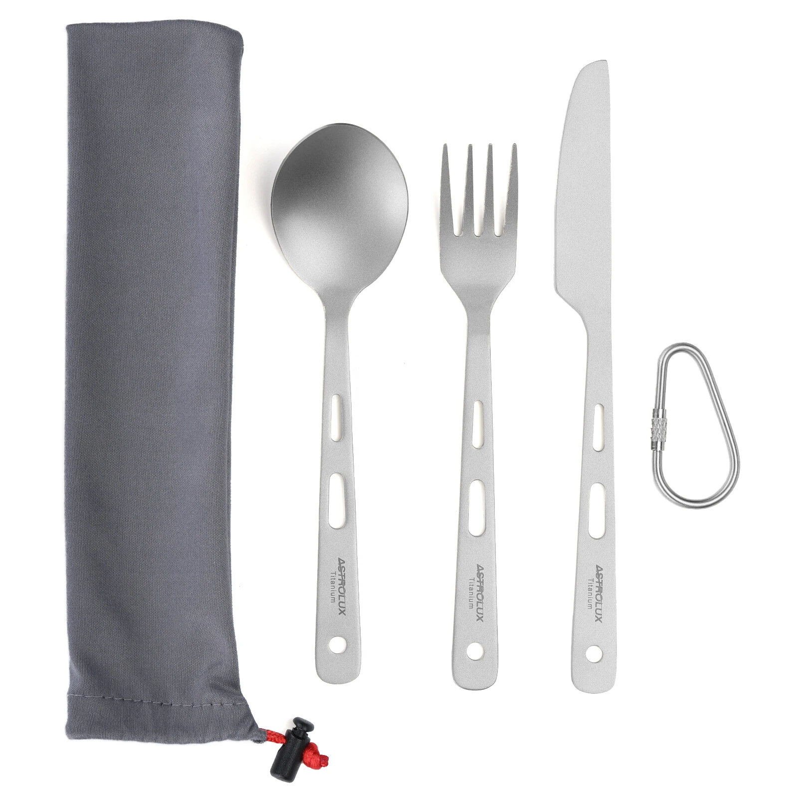 (image for) Astrolux&reg; Ti-FS1 Titanium Flatware Set Titanium Flatware Knife Fork Spoon Set Lightweight Ti Camping Utility Cutlery Set with Carrying Bag for Traveling Picnic Hiking